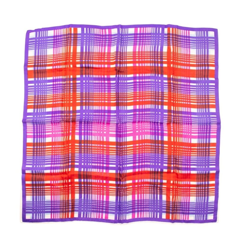 Vintage Scarf Multicolor Retro Plaid Geometric Design Red Purple White